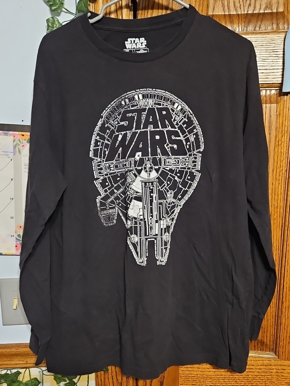 Star Wars Black Long Sleeve Tee with White Millennium Falcon Graphic